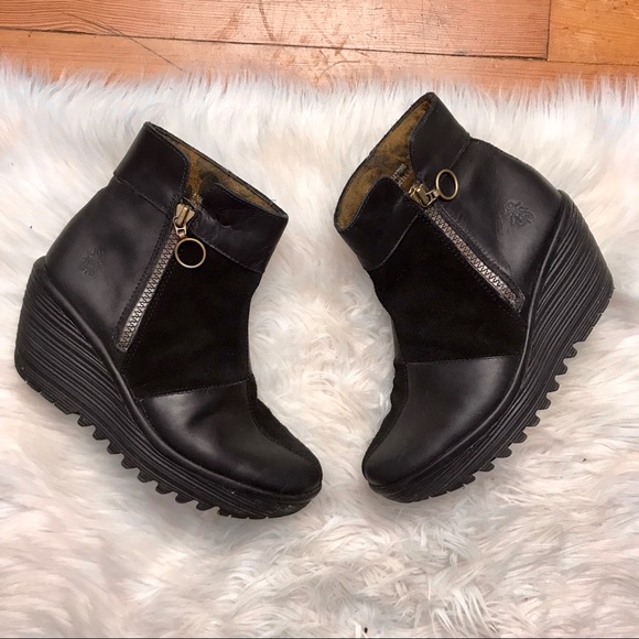 Black Suede Leather Wedge Boots | Poshmark